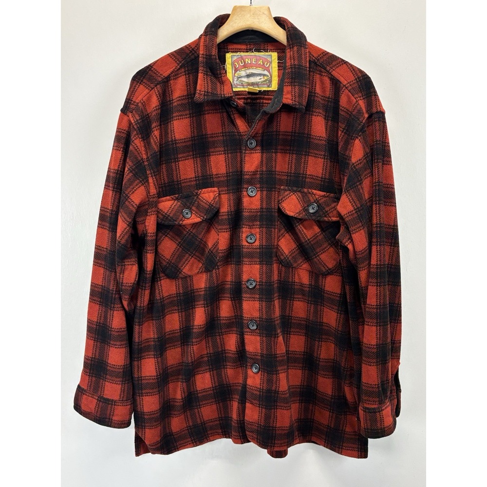 Juneau Men's Heavy Fleece Flannel Button Shirt XXL Long Sleeve Buffalo Plaid Red